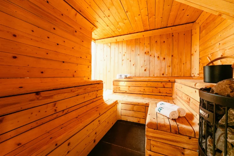 Farmhouse Spa: Finnish sauna made of light wood, Hof Bissee