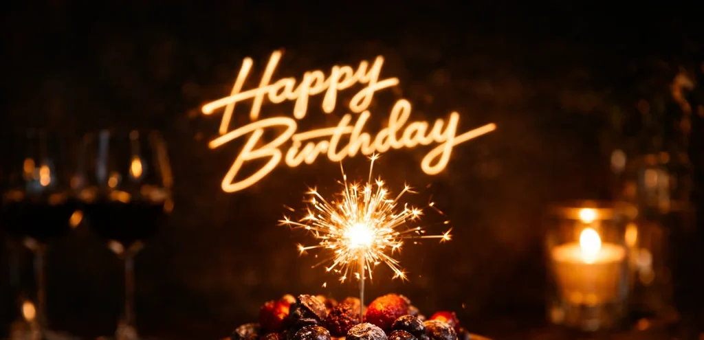 Happy Birthday lettering with sparkler – celebrating birthdays at the Hof Bissee restaurant