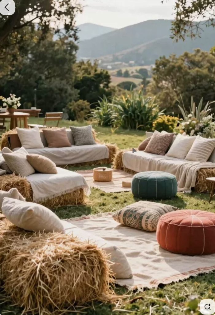 Secret Garden: Outdoor lounge with sofas and floor cushions, Hof Bissee