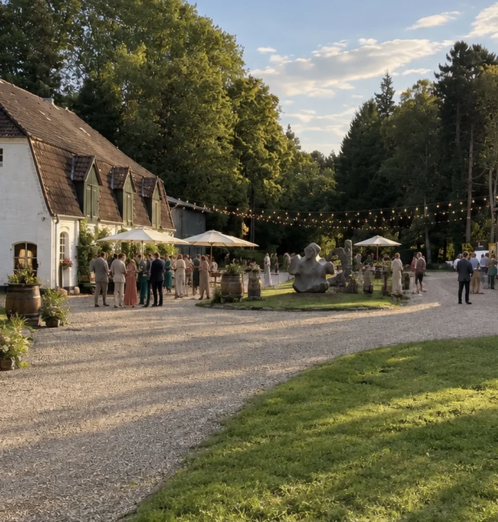 Corporate events & conferences: Guests on the farm with fairy lights, Hof Bissee