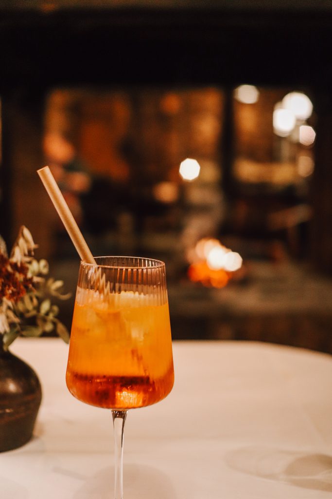 Aperol Spritz by candlelight in the restaurant, Hof Bissee
