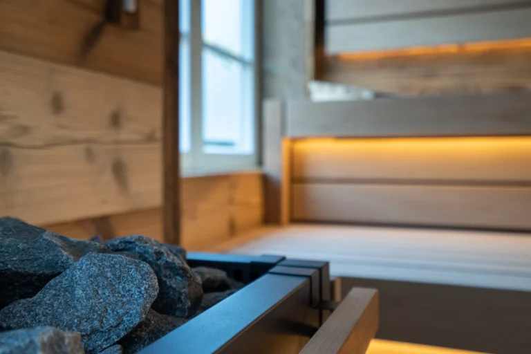 Corn Barn Spa: Sauna stove with stones, Hof Bissee